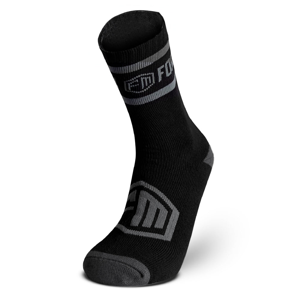 Form Workwear black socks side view showcasing the reinforced heel and logo design