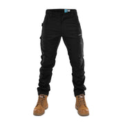 Front view of FB2 black stretch work pants with slim fit and reinforced pockets