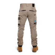 Back view of FB2 khaki stretch work pants with reinforced pockets