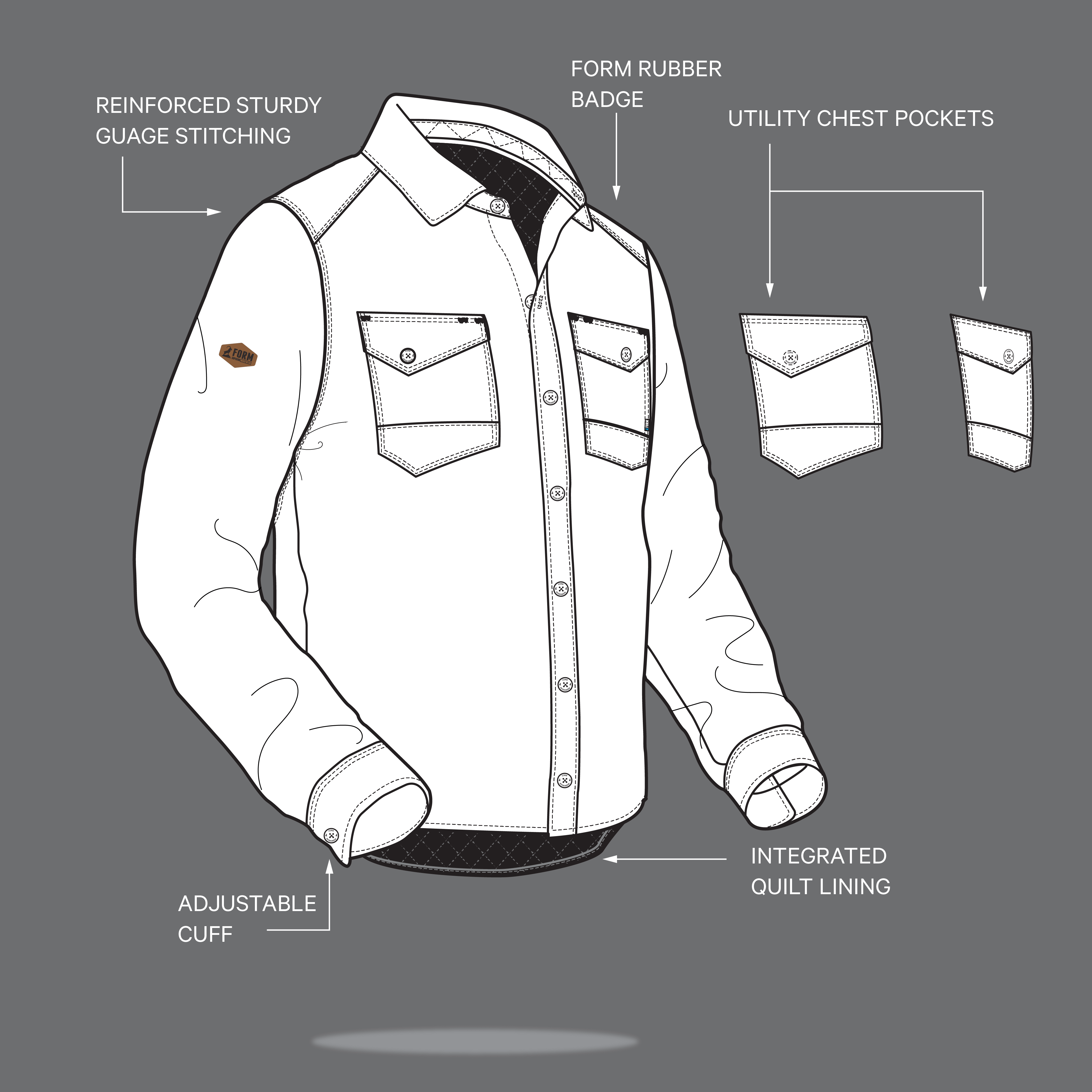 technique diagram of Form workwear Ft7 quilted work shirt