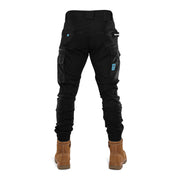 Back view of Form Workwear black cargo pants, showcasing durable pockets and a tapered fit