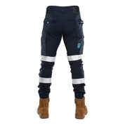 Back view of Form Workwear navy cargo pants with reflective tape, designed for high visibility and durability