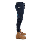 Right side view of Form Workwear navy cargo pants featuring multiple storage pockets and reinforced stitching