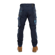 Rear view of Form Workwear navy work pants featuring reinforced pockets and stretch fit design