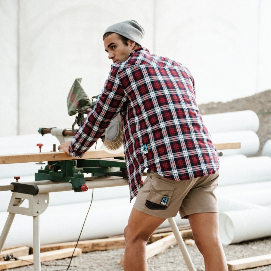 builder wearing Form flannel shirt