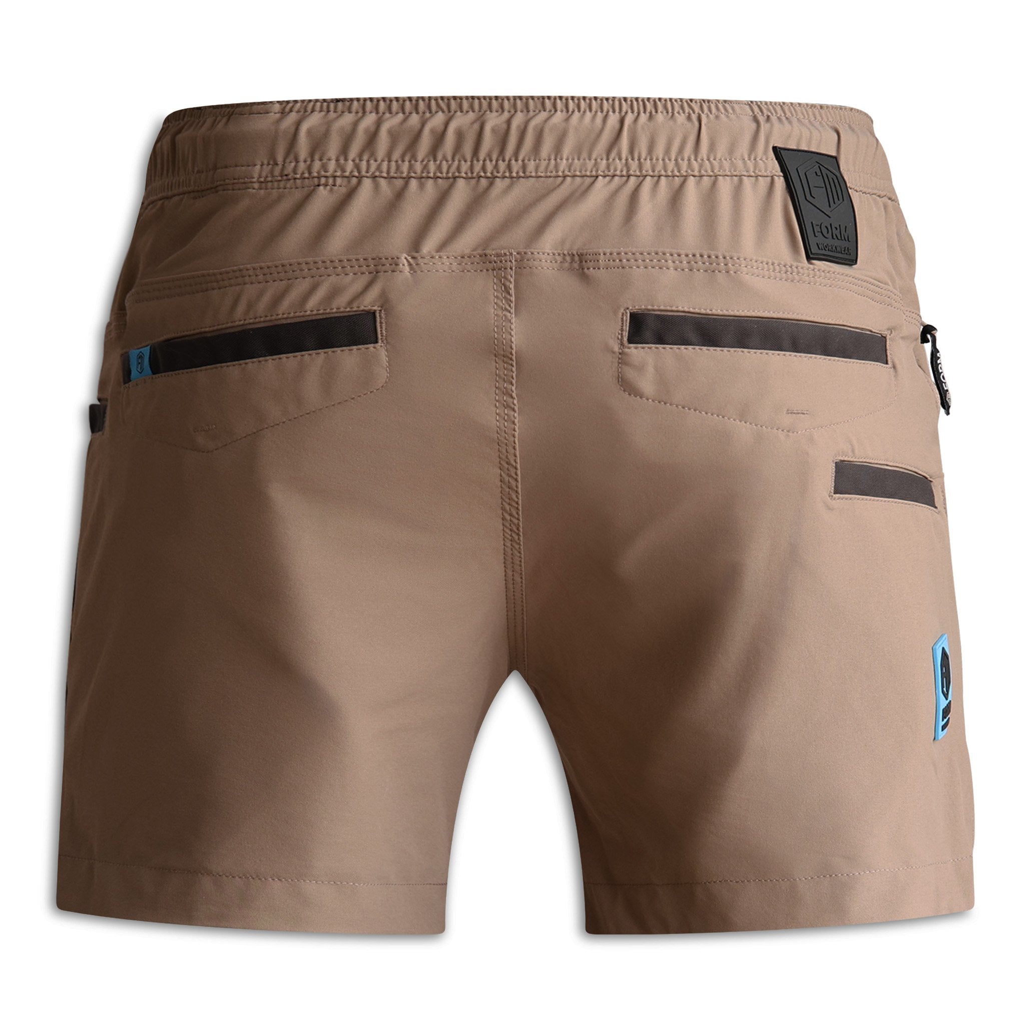 FORM Workwear S4 khaki work shorts back view showing rear pockets and fit