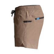Left side view of FORM Workwear S4 khaki work shorts with utility pocket