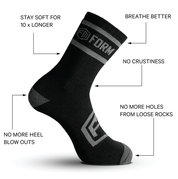 Technical diagram of Form Workwear socks highlighting durability, breathability, and comfort features
