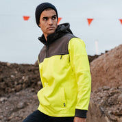 hi vis green softshell hoodie with removable hood form workwear